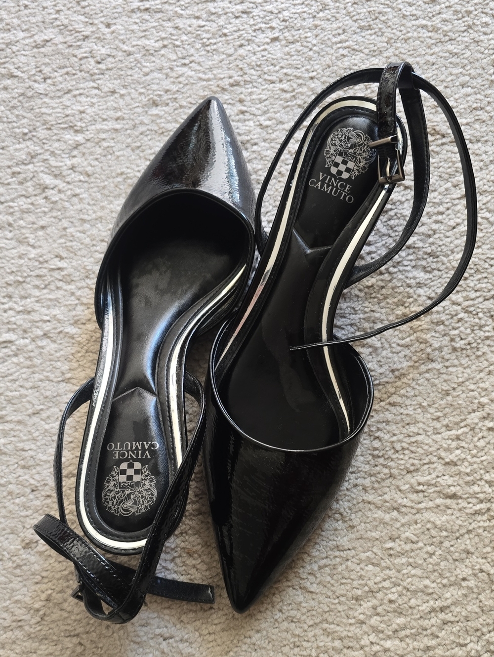 Vince Camuto Black Patent Pointed Toe Slingback Heels